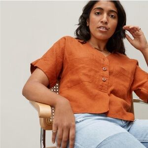 Everlane The Linen Utility Shirt Orange Size small orange rust honey